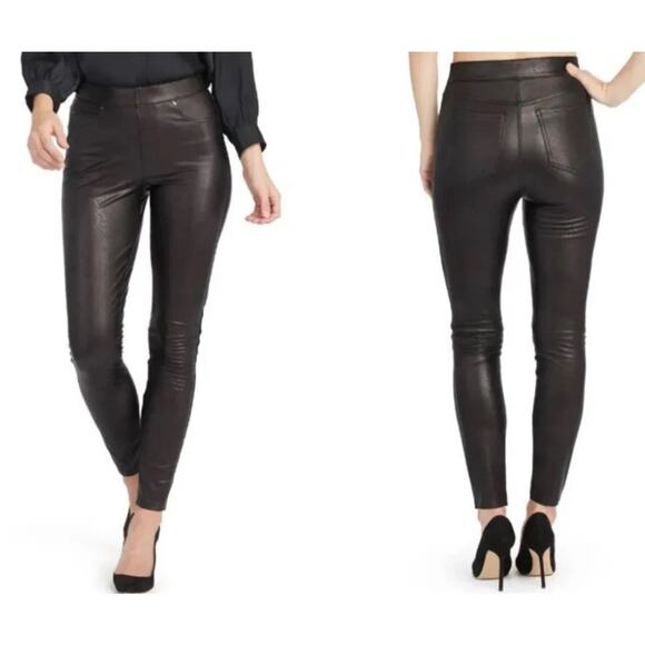 Spanx Faux Leather Like Ankle Skinny Pants Size Small Pull On Black *with slit* - Picture 1 of 10